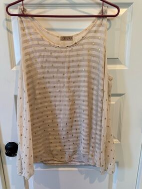Lavish Cream Striped Camisole with Gold Metallic Dot Accents